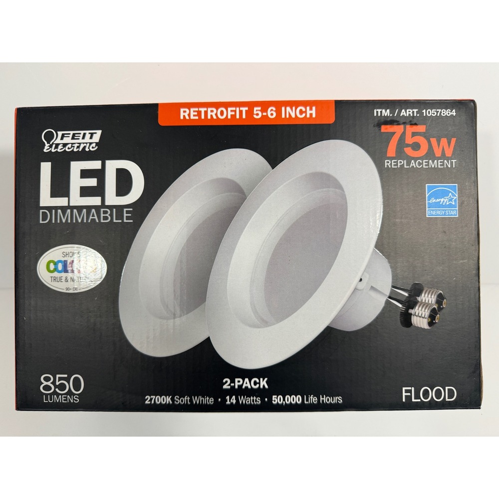 Feit Electric LED Retrofit 5-6 Inch 2-Pack White Good 75W Replacement 850 Lumens